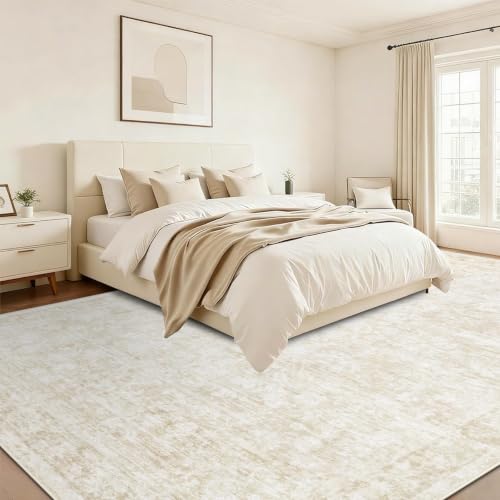 10x14 Area Rugs for Living Room: Washable Large Vintage Floral Rug Low Pile Non-Slip Boho Carpet for Bedroom Dining Home Office (Beige, 10'x14') - color: Beige, size: 10' x 14' (Rectangular)