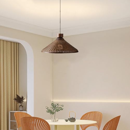 Rattan Woven Pendant Hanging Lighting,Vintage Ceiling Light Bamboo Chandelier for Living Room Bedroom Restaurant Cafe Teahouse Bar Dining Room