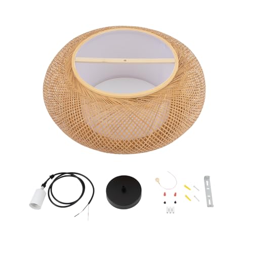 Bamboo Wicker Rattan Shade Pendant Lamp 23.62 inch Woven Rattan Chandelier Country Style Weave Hanging Light for Bedroom Living Dinning Room Kitchen Island
