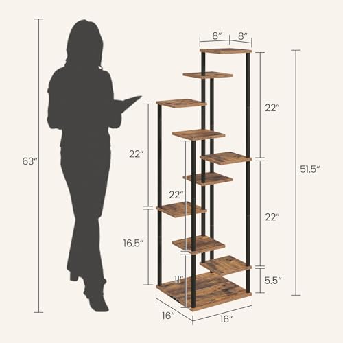 Yzosvki 10 Tier Plant Stand Indoor, Tiered Corner Plant Shelf Flower Stand for Living Room, Balcony, Patio, Garden, Rustic Brown - color: Square-Rustic Brown, size: 10 Tier