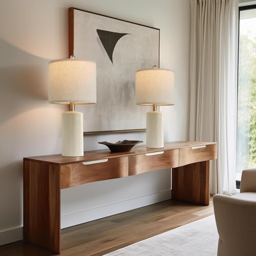 G-SAFAVA 20.25'' Ceramic Table Lamps Set of 2 Small Farmhouse Bedside lamp Creamy White Modern Nightstand End Table Lamps for Living Room Bedroom Study Office - color: Lime White