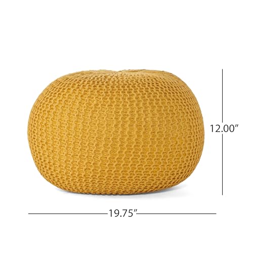 Round Pouf Ottoman, 18" Bordeaux Knitted Cotton Woven Round Pouf, Sofa Footrest Suitable for Living Room, Bedrooms, Home, Offices (Yellow) - color: Yellow