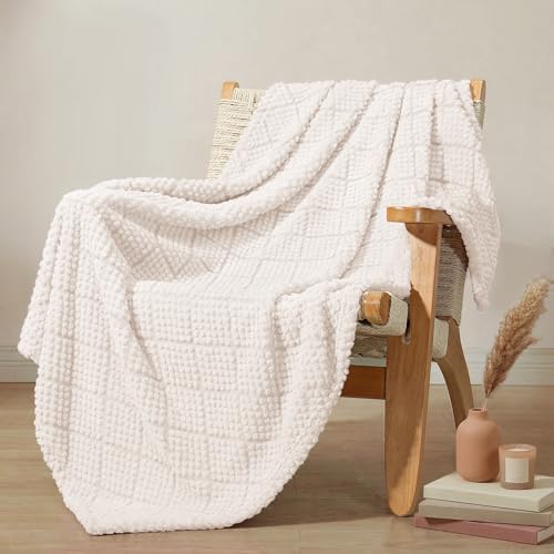 Whale Flotilla Fuzzy Fleece Throw Blanket for Couch, Bed, Soft Fluffy Jacquard Waffle Blankets for All Season, Lightweight and Cozy, 50x60 Inch, Ivory - color: Ivory, size: Throw(50x60 Inch)