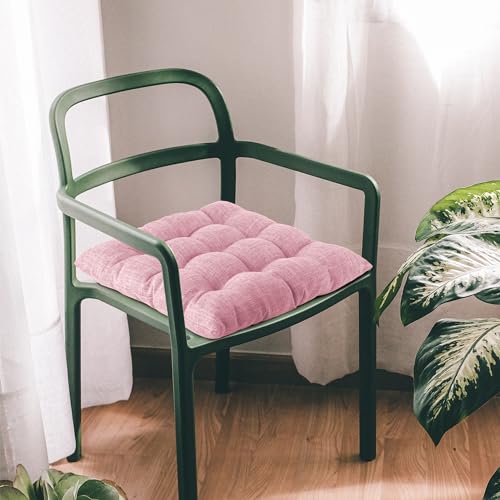 ELFJOY 4 Pack Chair Cushions for Dining Chairs Chair Pads Cushion for Kitchen Office Tufted Textured Square Seat Cushion with Ties (16" Light Pink) - color: Light Pink