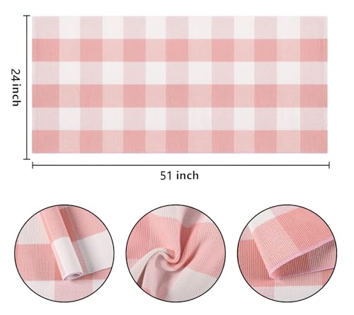 Pink and White Buffalo Outdoor Rug 24''x51''Checkered Plaid Front Porch Rug Cotton Woven Machine Washable Door Mat Outdoor for Layered Doormat Hello Welcome Door Mat Kitchen Farmhouse Entryway - color: Pink White, size: 24''x 51''