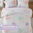 Intelligent Design Kids Rio Full/Queen Duvet Set – Girls’ Reversible Tufted Chenille Bedding with Pastel Purple Butterflies and Pink Dot, 3pcs - color: Multicolor, size: Full/ Queen