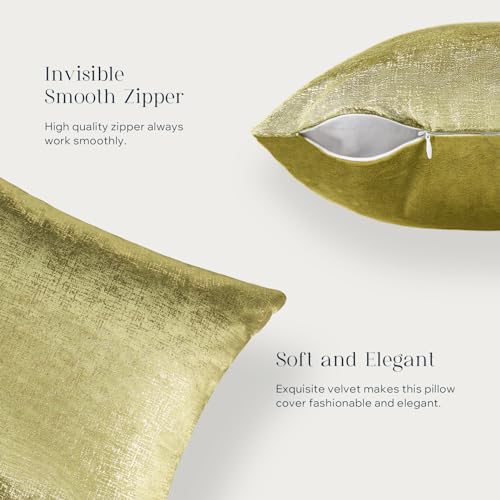 Phantoscope Pack of 2 Sparkling Velvet Decorative Solid Throw Decorative Pillow Cover Soft Gold Glitter Square Cushion Cover Pillowcase for Couch Bed and Chair, Green, 18 x 18 inches, 45 x 45 cm - color: Green and Gold, size: 18" x 18" (Pack of 2)