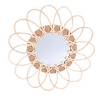 PRETYZOOM 1pc Boho Decorative Woven Mirror Handcrafted Wall-Mounted Makeup Mirror for Beige for Living Room Bedroom Bathroom Wall Art