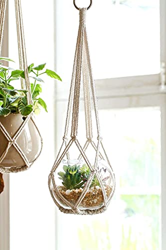 Dahey Macrame Plant Hanger Indoor Hanging Planter Basket Handmade Woven Cotton Rope Flower Pot Decorative Crochet Plant Holder Stand for Boho Home Decor No Tassels,35 Inch,Set of 2 - color: Ivory, size: 35Inch