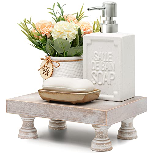 EOSAHR Farmhouse Riser for Room Decor : Decorative Pedestal Stand For Display Your Home Decorations and Uniquely Soap Stand - Rustic Bathroom Counter Tray and Kitchen Decor (Natural Wood) - color: Natural Wood - Paulownia Wood