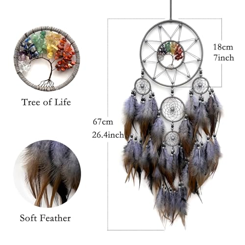 Grey Large Dream Catcher with Tree of Life | Handmade, Wall Decor, Wall Hanging Ornament, Bedroom Living Room Home Decor