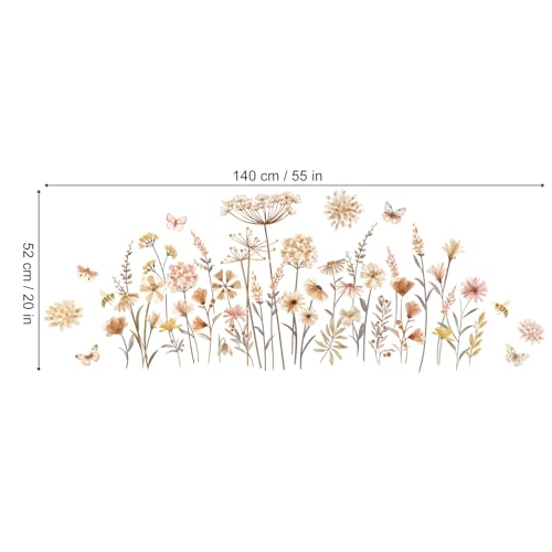 decalmile Boho Flower Wall Decals Wildflower Floral Dandelion Grass Wall Stickers Baby Nursery Girls Bedroom Kids Room Wall Decor