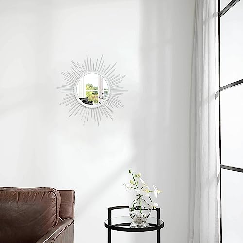 Wall Decor Spoked Sunburst Accent Wall Mirror Round Home Modern Metal Art Mirror for Bathroom Living Room Hallway Bedroom Balcony Farmhouse Entrance White 12" - color: Sunburst-white, size: 12"L x 12"W