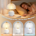 PARTPHONER Mushroom Table Lamp, Ceramic Bedside Lamp with Glass Shade, 3-Way Lighting (2700K-5000K) Rocker Switch, Small Nightstand Lamp for Bedroom, Living Room, Office, White - color: White