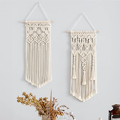 Mkono 2 Pcs Macrame Woven Wall Hanging Boho Chic Geometric Art Decor - Beautiful Bedroom Nursery Apartment Home Decoration, Gift for Girls Adults Birthday Christmas, 28" L x 13" W - size: Medium