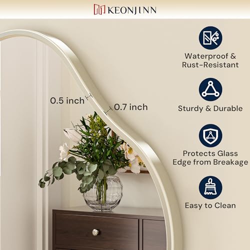 Keonjinn Nickel Irregular Mirrors for Wall 40" x 24" Inch, Asymmetrical Metal Frame, Tempered Glass Decorative Mirror for Bathroom, Bedroom, Living Room, Entryway(Horizontal/Vertical) - color: Nickel, size: 24"L x 40"W