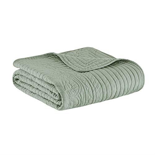 Madison Park Luxe Quilted Throw Blanket - Damask Stitching Design, Cotton Filled Spread, Ultra Soft, Cozy Bedding for Living Room Couch, Sofa, Bed, 60x72", Scalloped Borders Seafoam - color: Scalloped Edges Seafoam, size: 60"x72"