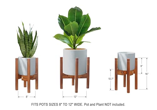 Adjustable Plant Stand for 8–12 Inch Pots, Solid Acacia Wood, Mid-Century Modern Indoor Outdoor Planter Holder with Stainless Steel Screws, Natural Brown (Pot & Plant Not Included) - color: PU Natural Brown