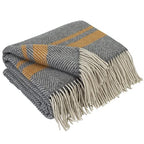 LYHome Merino Wool Blanket - Warm Throw for Cold Weather, Warmest Travel Outdoor Camping Blankets, Picnic Army and Military Throws, Comforter Soft & Cozy (55 x 79 Grey with Mustard and White Stripes) - color: Grey With Mustard and White Stripes