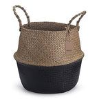 Seagrass Plant Basket with Handles Natural Woven Storage Baskets (Black 9 inch D x 11 inch H) - color: Black, size: L(9.5" D x 11" H)