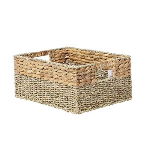 YAHUAN Natural Water Hyacinth & Seagrass Woven Storage Baskets – Wicker Storage Basket Organizer Bins with Handles for Home & Office Pantry Shelf (Medium) - color: Medium