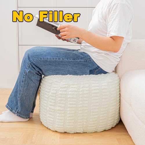 Poofieotto Handmade Unstuffed Ottoman Pouf Cover – Versatile Storage Footstool & Floor Pouf for Living Room, Bedroom, or Wedding Decor | 20" Diameter x 14" Height | Filler Not Included (Cream) - color: Cream