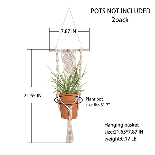Artilady Boho Macrame Plant Hangers - Handmade Hemp Rope Hanging Baskets for Plants with Ceiling Hooks, Bohemian Home Decor Wall Art (White Wood Hanger-2pcs) - color: White Wood Hanger-2pcs