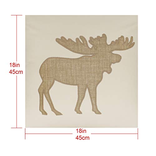 Embroidered Throw Pillow Covers Moose Pattren 18x18 Inches for Living Room Cotton Cushions Covers (Khaki) - color: Moose-khaki