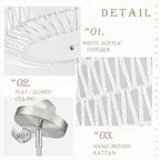 18 inch White 3 Light Rattan Light Fixture Woven Pendant Lights Rattan Farmhouse Chandeliers Fabric Shade Boho Chandelier for Dinning Room Kitchen - color: 18"-White-Prism