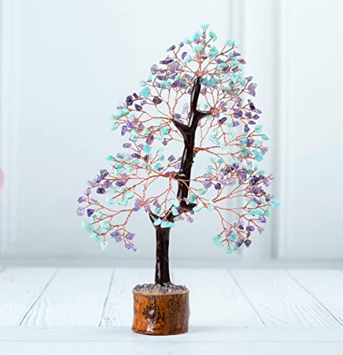 Crocon® Amethyst & Amazonite Crystal Tree Home Decor, Birthday Gifts for Women, Sister Gemstone Gift for Her Money Tree Crystals and Healing Stones House Warming Gift New Home Spiritual Decor Present - color: Amethyst + Amazonite (Copper Wire)