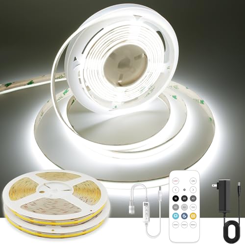 AXMOTUT 32.8ft White COB LED Strip Light, High Bright LED Strips with 320LEDs, RF Remote and UL Power Supply, 6000K Dimmable LED Lights for Bedroom, Kitchen, DIY Home Decoration, 2 Rolls of 16.4ft - color: Daylight White 6000K, size: 32.8FT