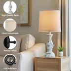 Seealle Farmhouse Table Lamps Set of 2 - Rustic Lamp for Bedroom Living Room, 22" Boho Bedside Lamps for Night Stands End Table Office Desk Lamp Nightstand Clearance with Linen Shades(Washed Blue) - color: D. Washed Blue