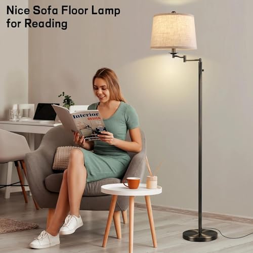 Ruiever Dimmer LED Floor Lamp,Tall Standing Lamp with Swing Arm,Black Gold Hand Brushed Lamp with Dimmer LED Bulb,Elegant Floor Lamp for Living Rooms & Bedroom (Black Gold Old Brushed) - color: Old Brushed