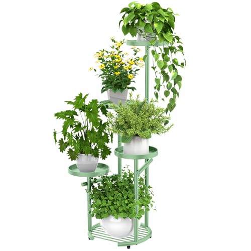 TOSKING 5 Tier Metal Plant Stand Indoor，Anti-Tip Round Base for Pots, Child & Pet Friendly,Plant Shelf, Corner Shelf Flower Pot Stand for Outdoor Plant Stand for Living Room Balcony Garden Patio Bedroom (Sage Green, 42in) - color: Sage Green, size: 5tier
