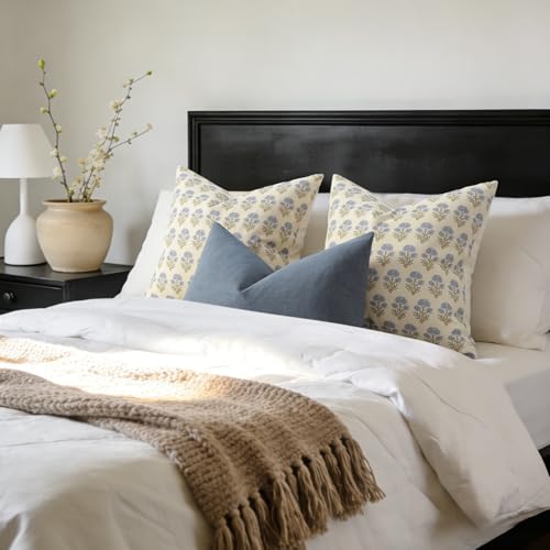 Farmhouse Floral Pillow Covers 22x22 Set of 2, Country Botanical Throw Pillow Cover for Sofa Couch Bed Living Room, Rustic Vintage Flower Cushion Covers Cottage Home Decor,Blue Mustard - color: Blue Mustard, size: 22" x 22" (Pack of 2)