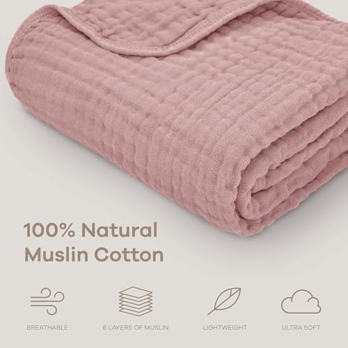 Comfy Cubs Muslin Baby Blanket - Soft, Lightweight, 6-Layer Cotton Swaddle Blankets for Newborns, Infants & Toddlers - 40" x 40" Large, Breathable & Versatile for Sleeping & Tummy Time - Mauve - color: Mauve, size: Baby - 40" X 40"