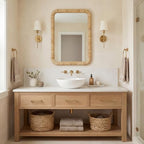 Barnyard Designs Rattan Wall Mirror, Rectangular Farmhouse Boho Accent for Bathroom, Entryway or Bedroom, Woven Natural Honey Rattan Frame (24" x 36", Rectangular) - size: 36"L x 24"W
