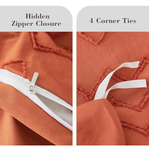 EMME Duvet Cover Set Microfiber, Tufted King Duvet Cover Set, Boho Bedding Sets for All Seasons, 3 Pieces Embroidery Chic Duvet Cover Full, 1 Duvet Cover + 2 Pillowcases (Pumpkin, King) - color: 23 - Pumpkin, size: King(104"×90")