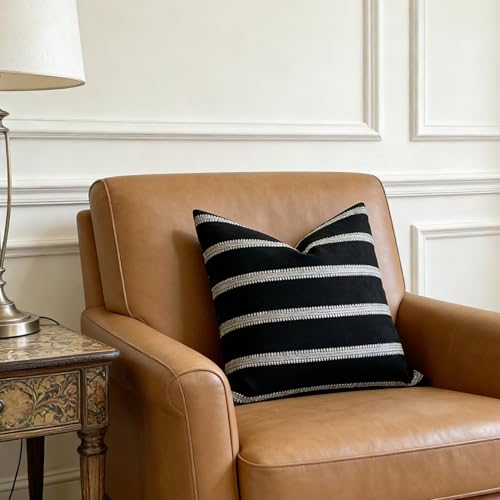 Slow Cow Decorative Textured Woven Stripe Throw Pillow Cover Modern Country Design Cushion Cover Pillow Cover 18 x18 Inches Black Mixed Off White - color: Stripe-black, size: 18" x 18" (Pack of 1)