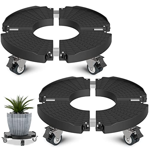 Goovilla Plant Stand with Wheels Heavy Duty, 2Pack Adjustable 15-22 Plant Caddy with Lockable Caster Wheels 440LBS, Rolling Plant Stand/Dolly/Roller for Indoor Outdoor Large Planter, Flower Pot,Black - color: Black