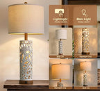OYEARS 2-in-1 Light Table Lamp Set of 2 for Living Room, 28.5" Farmhouse Bedside Lamps with USB Charging Port, Main&Night Light & Dual Switches, Nightstand Lamp for Bedroom Home Office(Bulb Included) - color: Washed White and Brown