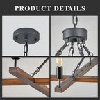 Rustic L53'' Wooden Square Chandelier 10-Light Farmhouse Unique Rectangular Candle Chandelier with White Light Socket for Living Dining Room Foyer Kitchen Bedroom High Ceiling, E12 - color: Walnut, size: 53 inches