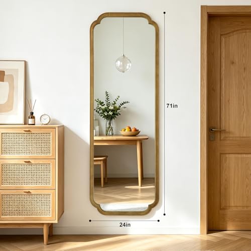 WallBeyond Full Length Mirror Wall Mounted 71"x24", Rustic Wooden Frame Floor Mirror, Large Full Body Mirror for Bedroom, Leaning or Hanging Against Wall (Natural Solid Wood) - color: Natural a, size: 71"L x 24"W