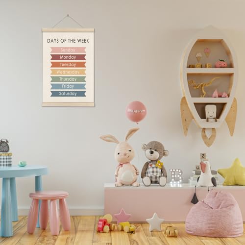 Days of the Week Poster Hanger Frame 16x12 Inch, Educational Posters for Toddler Kids, Days of the Week Learning Wall Art for Preschool Classroom, Homeschool Decor, Preschool Classroom Decor - color: Off-White A03