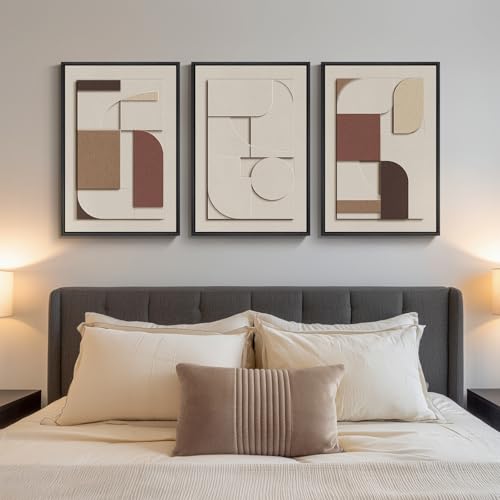 3D Textured Framed Neutral Wall Art, Brown Tan Beige Geometric Texture Artwork for Walls, 3 Piece Minimalist Modern Sandstone Art Painting for Living Room Hallway Office Kitchen Wall Decor, 16x24 Inch - color: Neutral --D, size: 16"w X 24"h X 3pcs