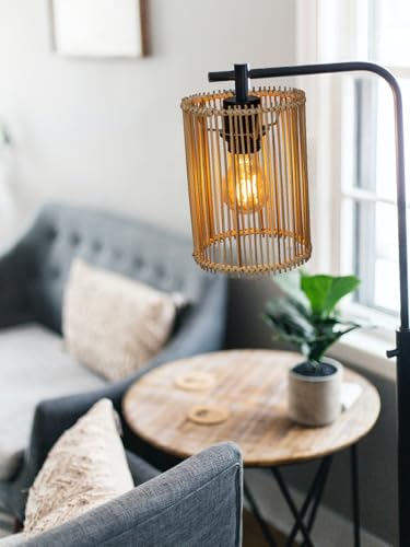 2 pack Small Lampshades for Table Lamp Shade Floor Lamp Shade,woven rattan boho Bamboo Lampshades,5.5"x5.5"x7.9" - color: White/beige