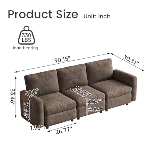 Guyii 3 Seater Secitonal Sofa Luxury Modular Sofa Couch Brown Color Soft Cushion&Seat Modern 3 People Couch for Living Room Apartment Small Space - color: Brown, size: 3 seater