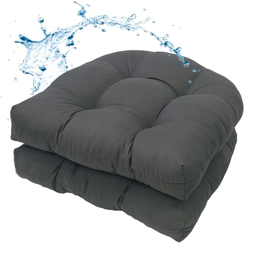 MTMR Outdoor Chair Cushions Set of 2, Water-Repellent 19”X19” Patio Chair Cushions with High Elasticity PP Cotton, No Fading Tufted Patio Seat Cushions for Outdoor Furniture, Thick Outdoor Cushions - color: Dark Grey
