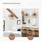 31.3" Farmhouse Sputnik Chandelier for Dining Room Rustic Handmade Natural Wood 16-Light Hanging Ceiling Pendant Light Fixture Starburst Wood Chandeliers for Kitchen Bedroom Foyer Hallway - size: Diameter 31.3", 16-Light