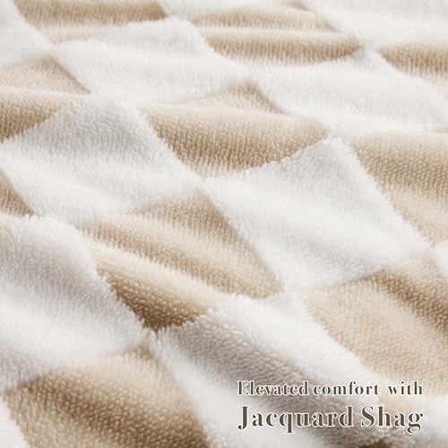 Ohocut Checkered Jacquard Shag Throw Pillow Covers, Pack of 2 Fluffy Beige Sand Cute Decorative Boho Aesthetic Soft Checkered Throw Pillow Cases for Couch Sofa Bedroom,18x18 Inch - color: Beige, size: 18" x 18" (Pack of 2)